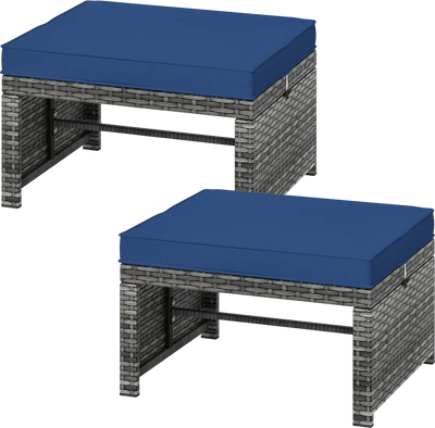 Costway 2-Pc Patio PE Rattan Ottomans w/ Cushions 529364781 New