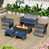 Navy PE rattan ottomans with soft zippered cushions, perfect as footrests or extra seating for outdoor patios.