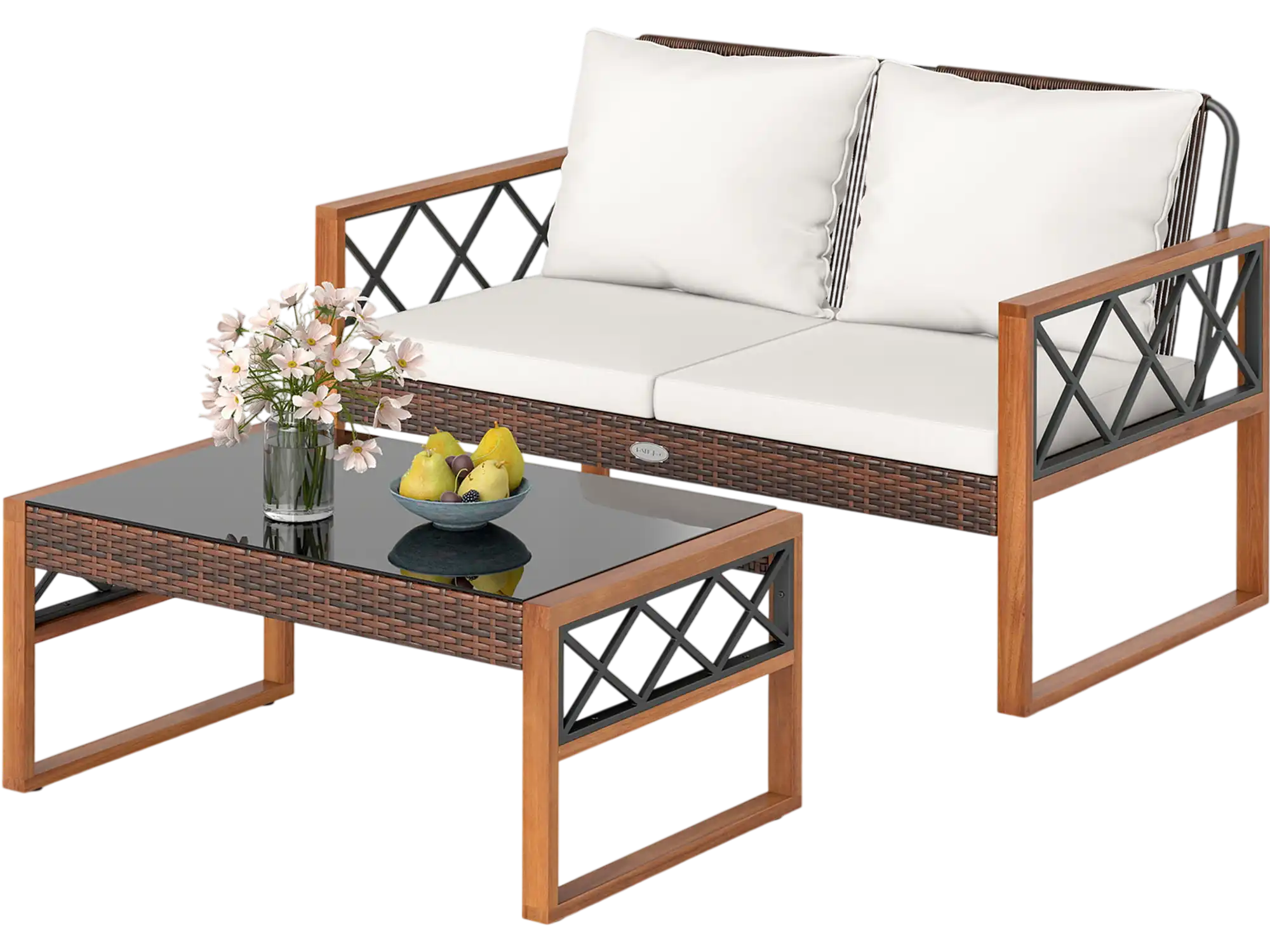 Costway 2-Pc Patio PE Wicker Conversation Set Porch Outdoor Furniture 24134074 New