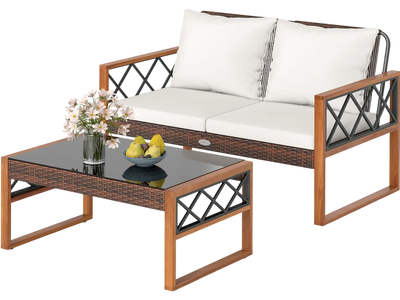 Costway 2-Pc Patio PE Wicker Conversation Set Porch Outdoor Furniture 24134074 New