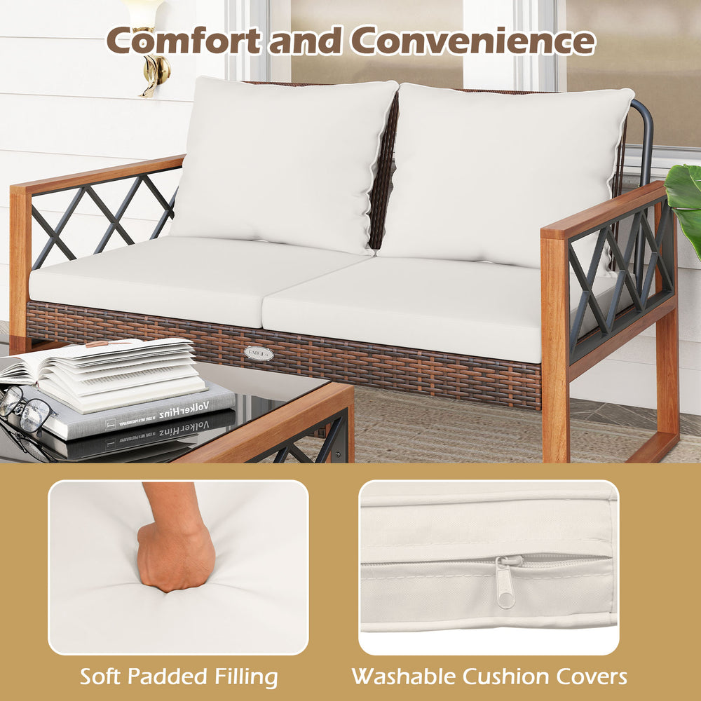 Two-piece patio furniture set featuring soft padded cushions and washable covers, perfect for outdoor comfort.