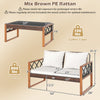 Loveseat with white cushions and mix brown PE rattan, suitable for patio and outdoor conversation, supports 800 lbs.