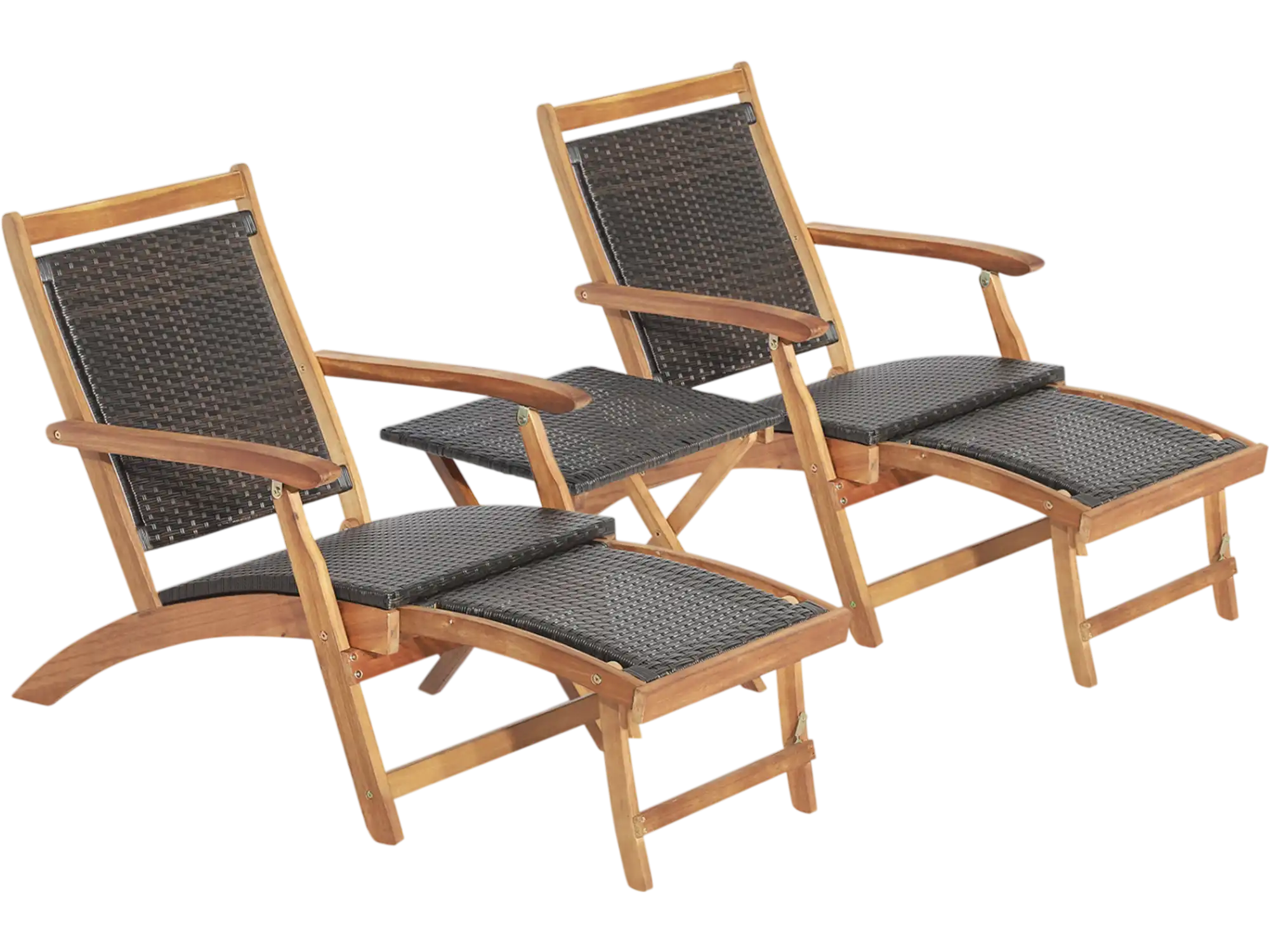 Costway 3-Pc Patio Rattan Folding Chaise Lounge Set w/ Acacia Wood Table 67373401 New