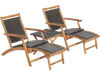 3 Pieces Patio Rattan Folding Lounge Chair Set of 2 with Acacia Wood Table