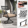 Patio swivel chair with blossom pattern backrest and thick cushion, designed for comfort and durability in outdoor.