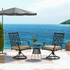 Patio swivel chairs with blossom pattern backrest and cushions, designed for outdoor comfort and elegance by the sea.