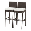 Set of 2 patio cushioned wicker barstools with 30-inch seat height, soft cushions, and cozy footrest for outdoor use.