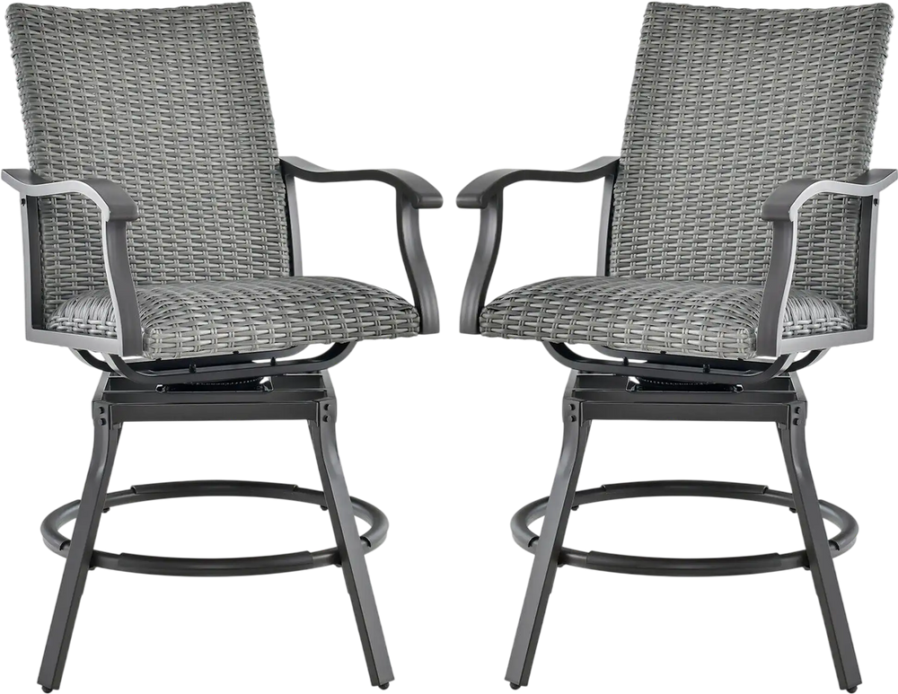 2 Pieces Patio Swivel Bar Chair Set with Quick Dry 4D Air Fiber Cushion