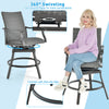 Single gray PE rattan patio swivel bar chair showcasing the anti-slip footrest and curved backrest for added comfort.