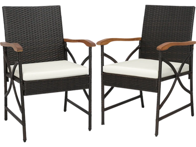 Costway Patio Wicker Dining Chairs w/ Zippered Cushions Set of 2 89325147 New