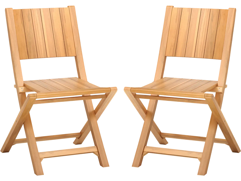 2 Pieces Teak Wood Outdoor Dining Chairs with Slatted Seat