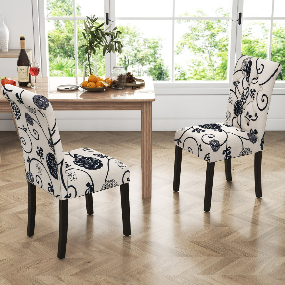 2 Pieces Tufted Dining Chair Set with Adjustable Anti-Slip Foot Pads-Blue and White - Gallery View 1 of 9