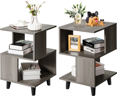 Costway 2-Piece Wooden Modern Nightstand Side Table Set 39604582 New