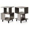 Modern wooden nightstand set with legs, featuring asymmetrical design and large storage space for living room use.