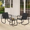 2 Rocking Bistro Chairs and Glass-Top Table for Porch Yard Balcony-Black - Gallery View 1 of 10