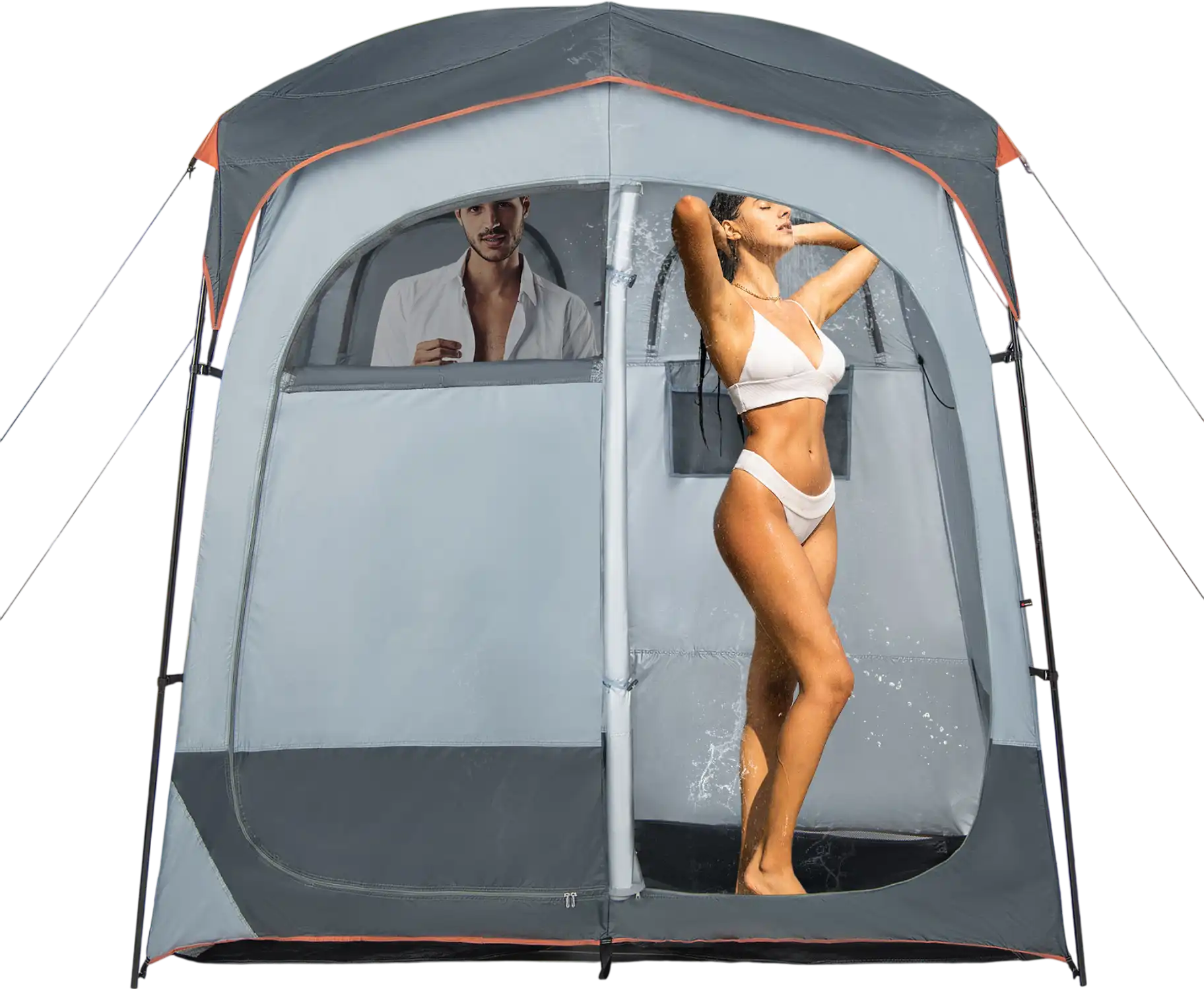 Costway 2-Room Oversize Privacy Shower Tent Removable Rain Fly Gray 89234675 New