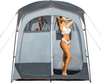 Costway 2-Room Oversize Privacy Shower Tent Removable Rain Fly Gray 89234675 New