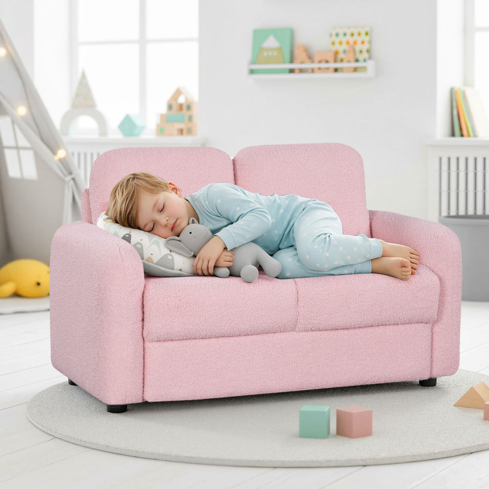 2-Seat Kids Sofa Toddler Sofa Couch with Soft Teddy Fleece Upholstery and Solid Wooden Frame-Pink - Gallery View 1 of 10