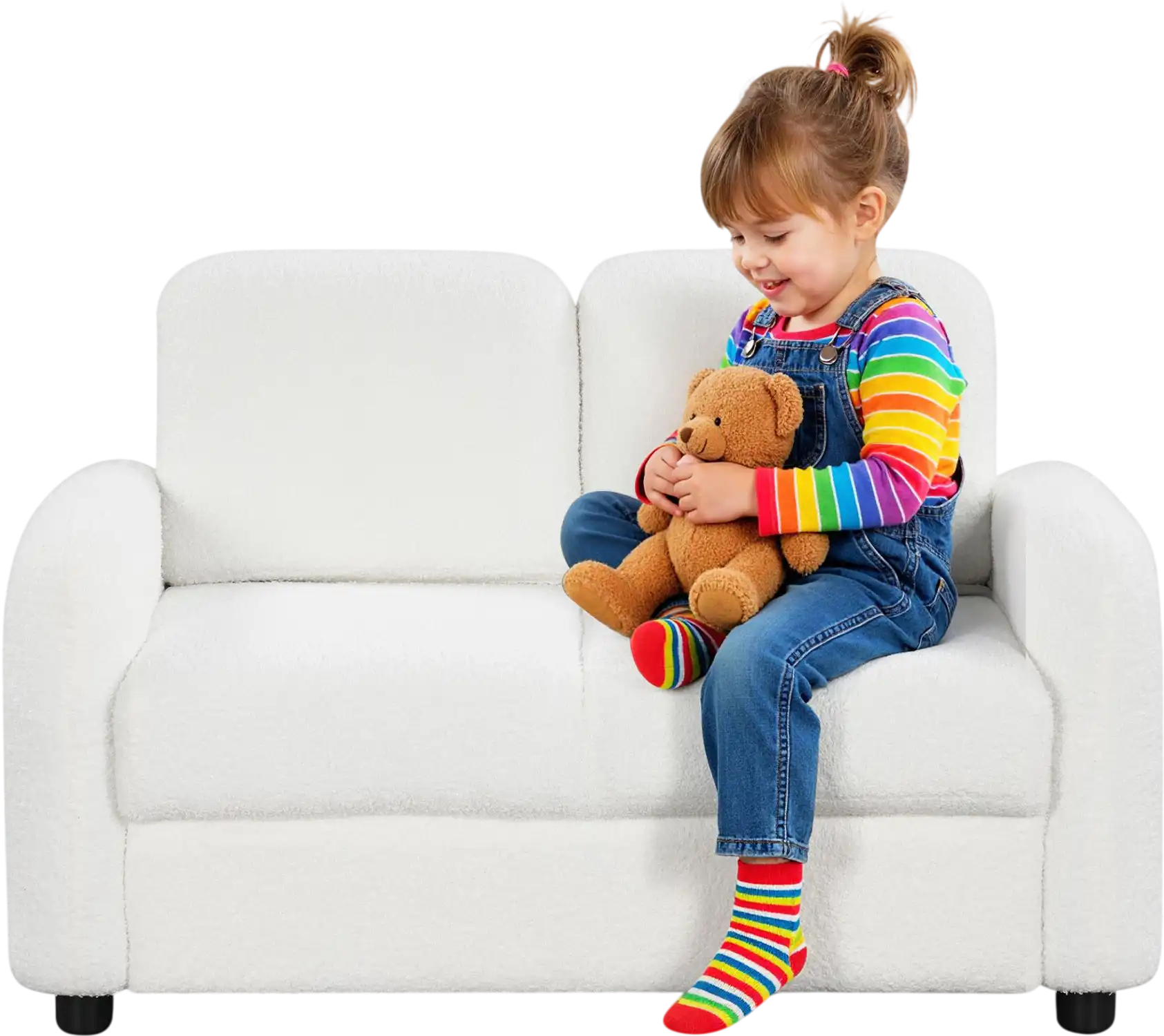 Costway 2-Seat Kids Sofa Teddy Fleece Toddler Couch 84626414 New