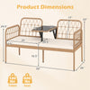 2-seat PE rattan outdoor loveseat with built-in coffee table, soft cushions, and dimensions for patio relaxation.