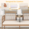 2-seat PE rattan outdoor loveseat with built-in coffee table, soft cushions, and hook and loop fasteners for comfort.