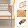 Curved armrest detail of the 2-seat PE rattan outdoor loveseat with soft cushions and adjustable foot pads for.