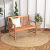 2-seat patio wood bench made of premium eucalyptus with cozy armrests, perfect for garden or poolside relaxation.