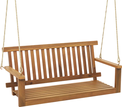 Costway 2-Seat Acacia Wood Porch Swing Bench w/ 2 Hanging Hemp Ropes 79452813 New
