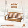 Acacia wood 2-seat porch swing bench with dimensions, hanging ropes, and 800 lbs capacity for outdoor relaxation.