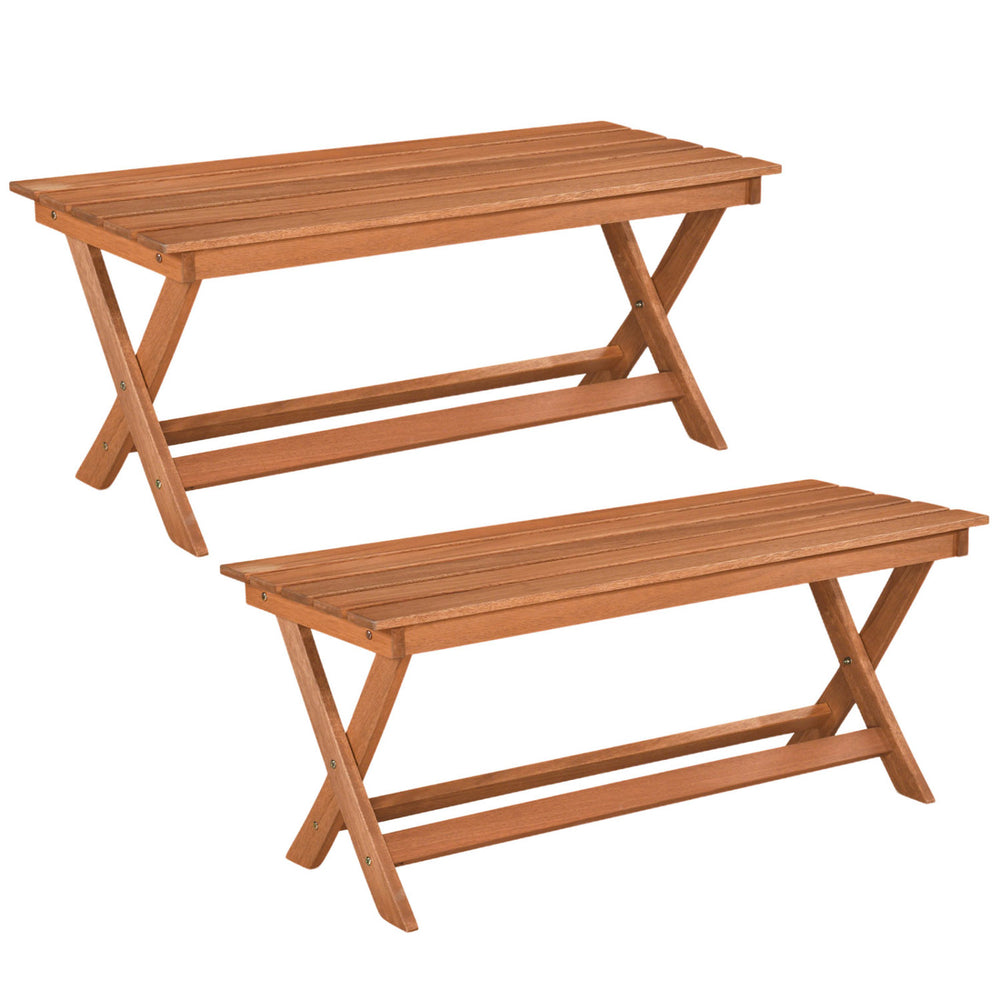 2-Seat Wooden Garden Patio Bench with X-Shaped Legs-Set of 2 - Gallery View 1 of 9