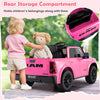 Rear storage compartment of the pink 2-seater Ram truck ride-on toy, perfect for holding children's belongings.