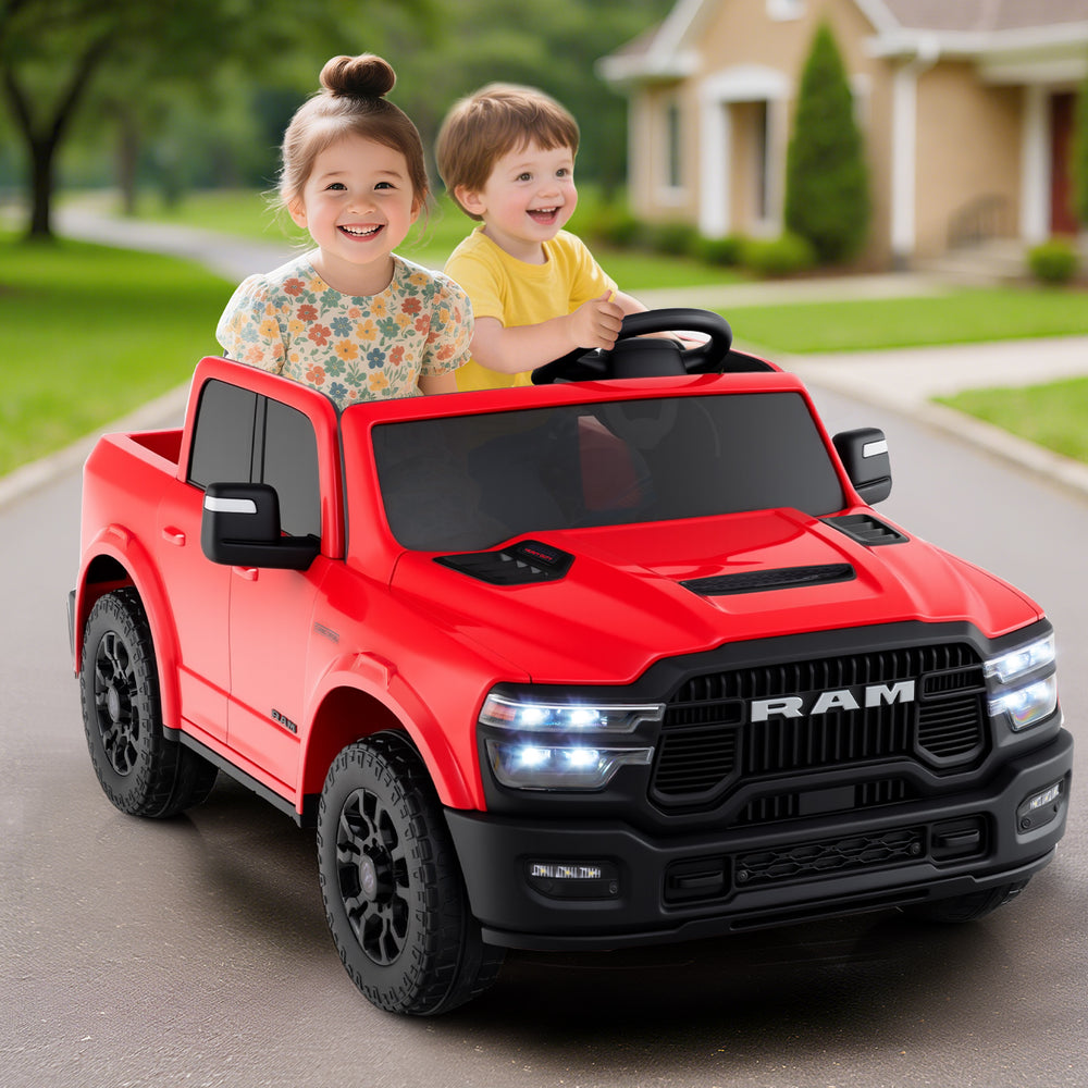 2 Seater 24V Ride on Toy for Big Kids Licensed Ram Truck with Remote and Music-Red - Gallery View 1 of 12