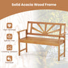 Solid acacia wood loveseat bench featuring slatted panels for airflow, perfect for enhancing comfort in outdoor spaces.