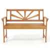 Acacia wood 2-seater loveseat bench with sunshine back pattern, ideal for patio or garden relaxation.