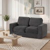 Black 2-seater floor couch loveseat with removable corduroy cover, high-density foam, perfect for cozy lounging.