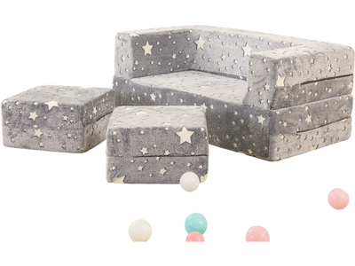 Costway 2-Seater Kids Play Couch Removable Washable Flannel Cover Gray 92863517 New