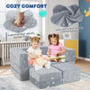 Kids play couch in gray with removable flannel cover, featuring high-density sponge filling for cozy comfort and safety.