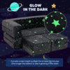 Gray 2 seater kids play couch with glow in the dark stars, featuring removable flannel cover for easy cleaning.