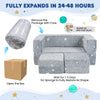 Detail of the gray 2-seater kids play couch with soft flannel cover, showing star patterns and cozy texture for.