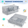 Dimensions of the gray 2-seater kids play couch with removable flannel cover, ideal for imaginative play and cozy.