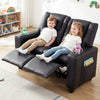 Kids enjoy relaxing on the black 2-seater recliner sofa chair with cup holders and adjustable footrests.
