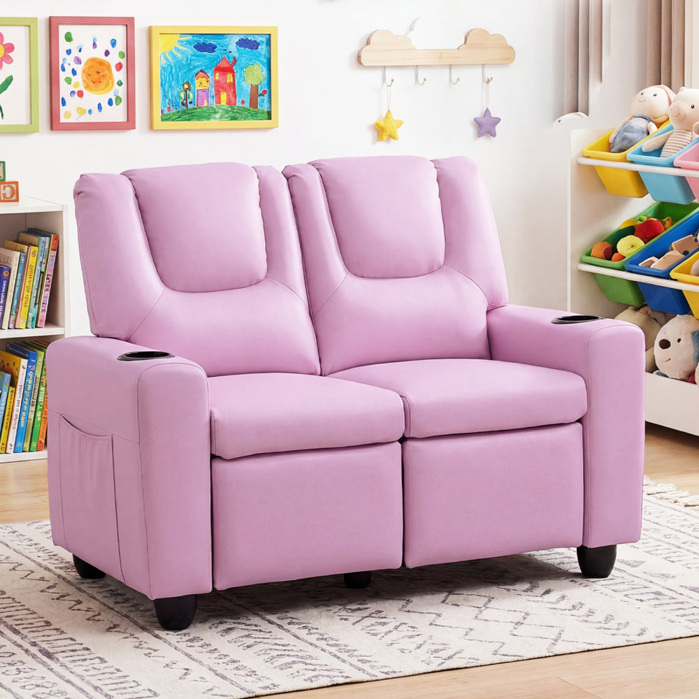 2-Seater Kids Recliner Double Toddler Sofa Chair with 2 Cup Holders-Pink - Gallery View 1 of 9