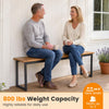 Two-person outdoor dining bench with acacia wood seat and metal legs, featuring an 800 lbs weight capacity for versatile use.
