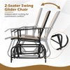2-seater outdoor glider bench with a built-in table and breathable mesh fabric for comfortable relaxation in any setting.