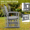Gray 2-seat outdoor glider bench with armrests, slatted seat, and smooth gliding motion for garden or patio relaxation.