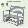 Gray 2-seat outdoor glider bench with armrests, slatted seat, and 500 lbs capacity, perfect for garden or patio use.