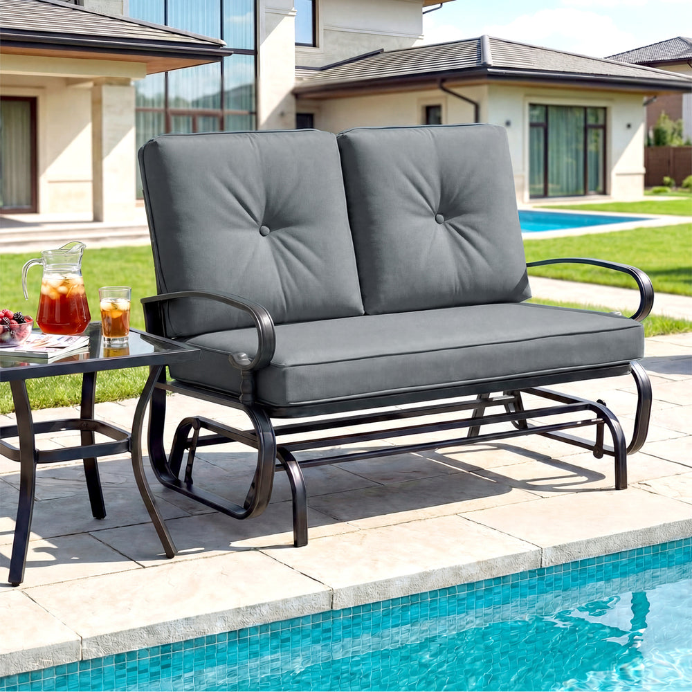 2 Seats Outdoor Swing Glider Chair with Comfortable Cushions-Gray - Gallery View 1 of 9