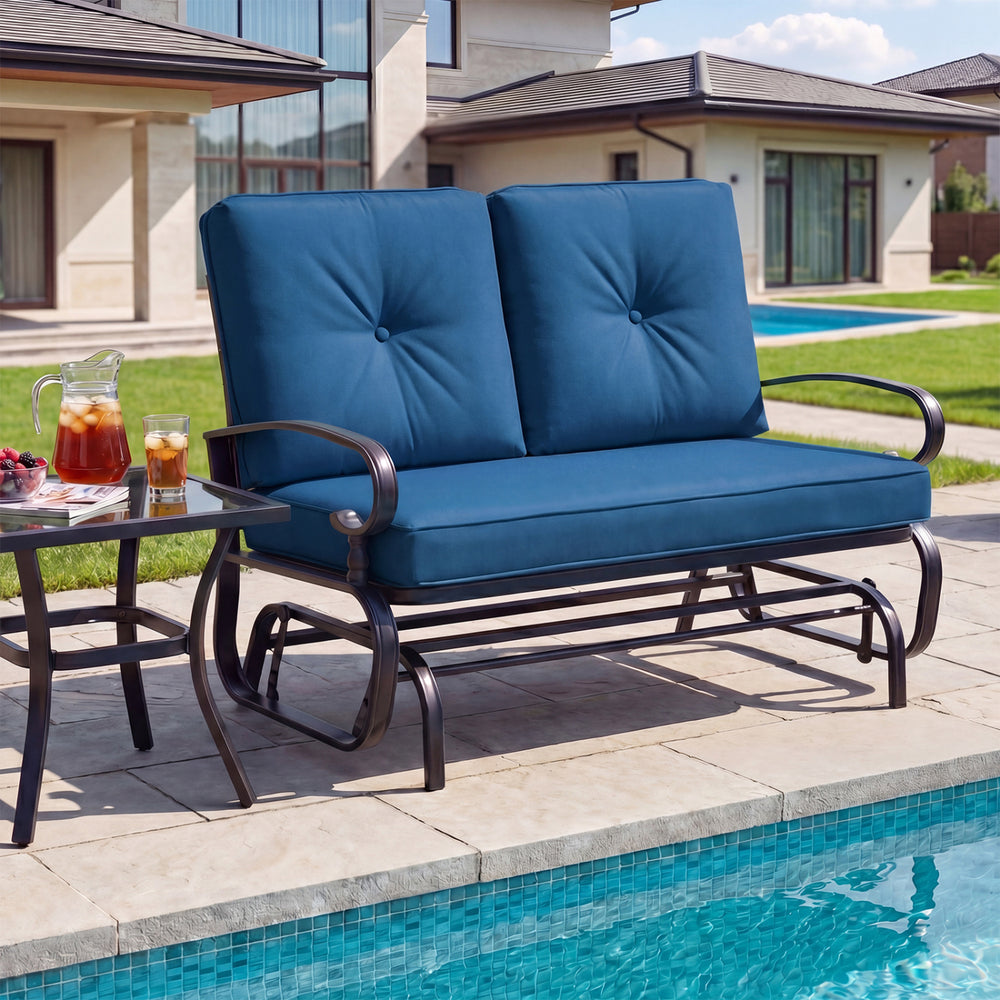 2 Seats Outdoor Swing Glider Chair with Cushions-Navy - Gallery View 1 of 9