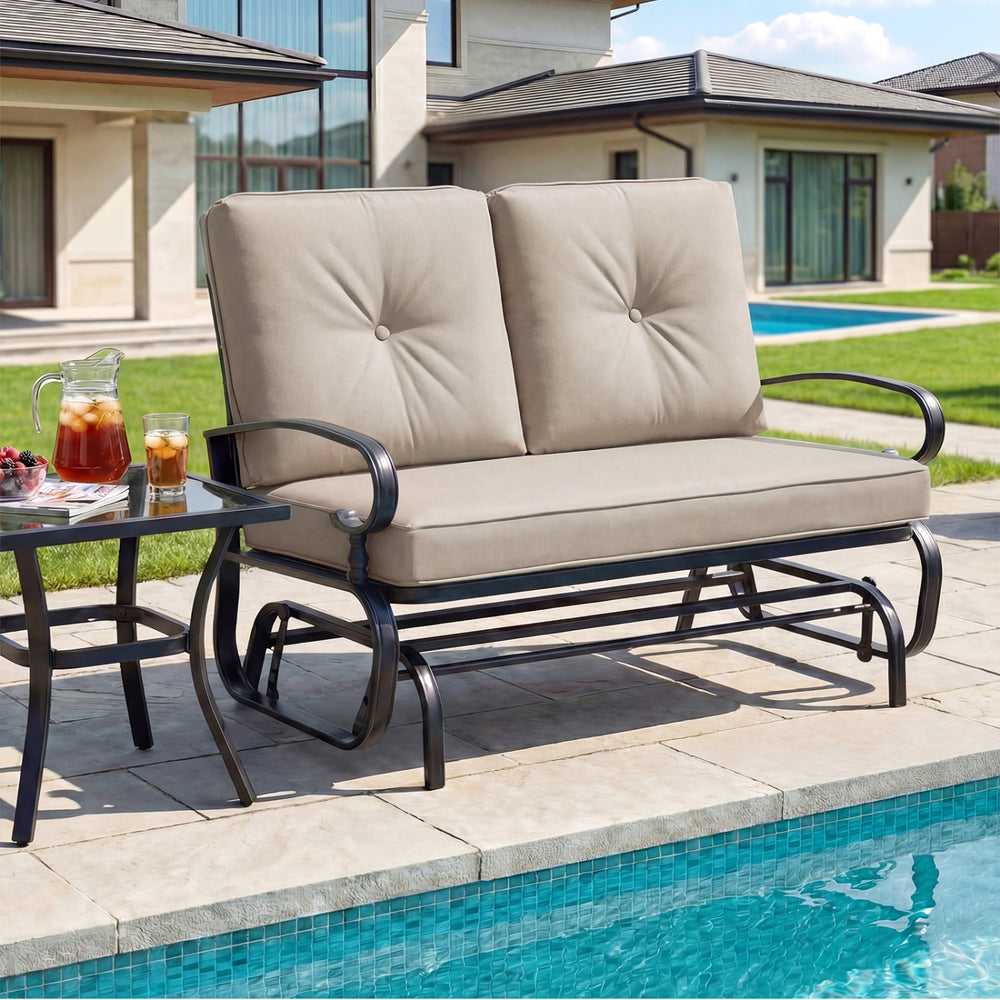 2 Seats Outdoor Swing Glider Chair with Comfortable Cushions-Beige - Gallery View 1 of 9