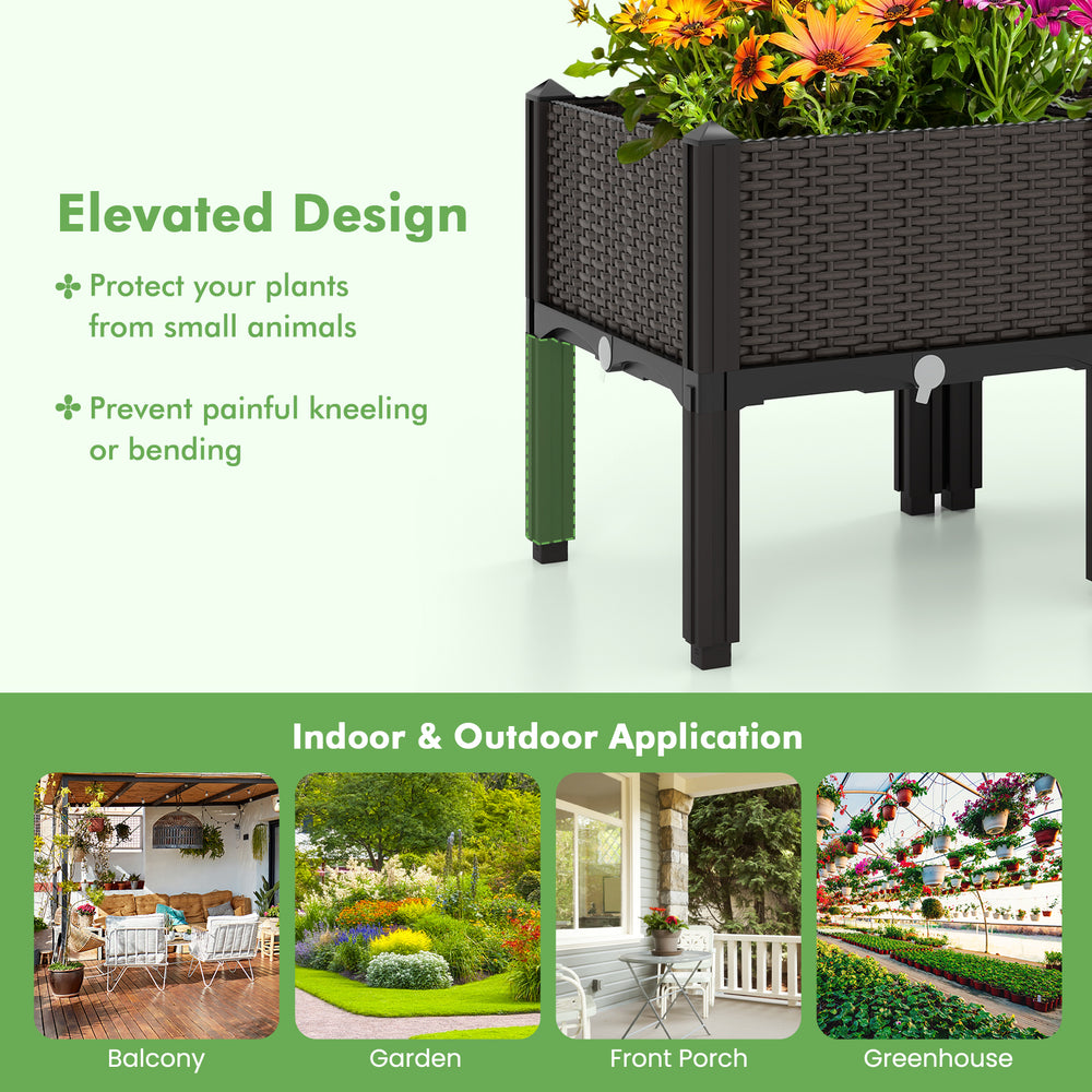 Elevated plastic raised garden bed planter kit in brown, designed for easy assembly and self-watering, perfect for.